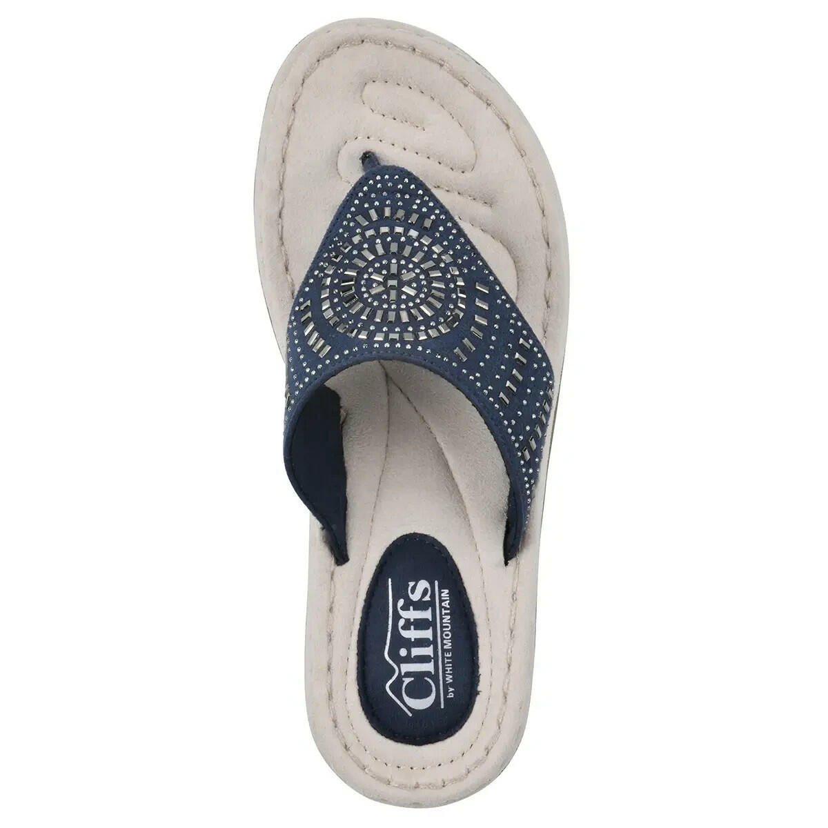 White Mountain Womens Cienna Wedge Thong Sandals Navy Blue 9.5 MSRP $59