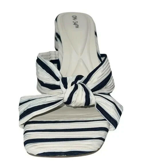 On 34th Womens Gaiaa Bow Block-Heels Navy Stripe Fabric 12 MSRP $69