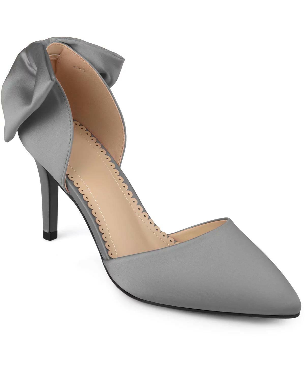Journee Collection Bow Satin Pumps – Women’s Light Gray, Size 8.5