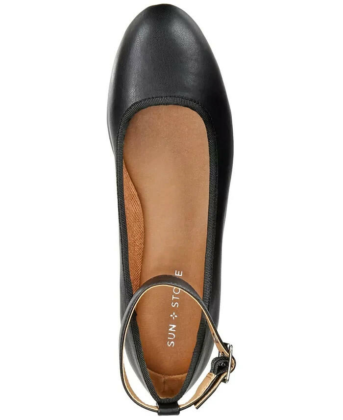 Sun + Stone Luellaa Buckle Ankle Strap Ballet Flats Black Size 10 $50
