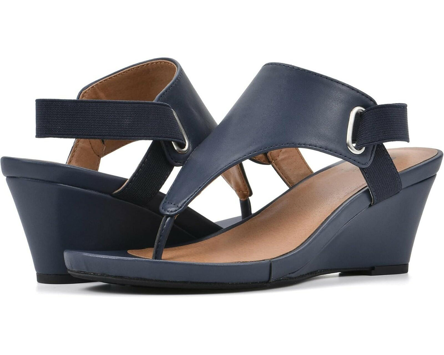 White Mountain All Dres Wedge Sandal Navy Smooth 7 New $70