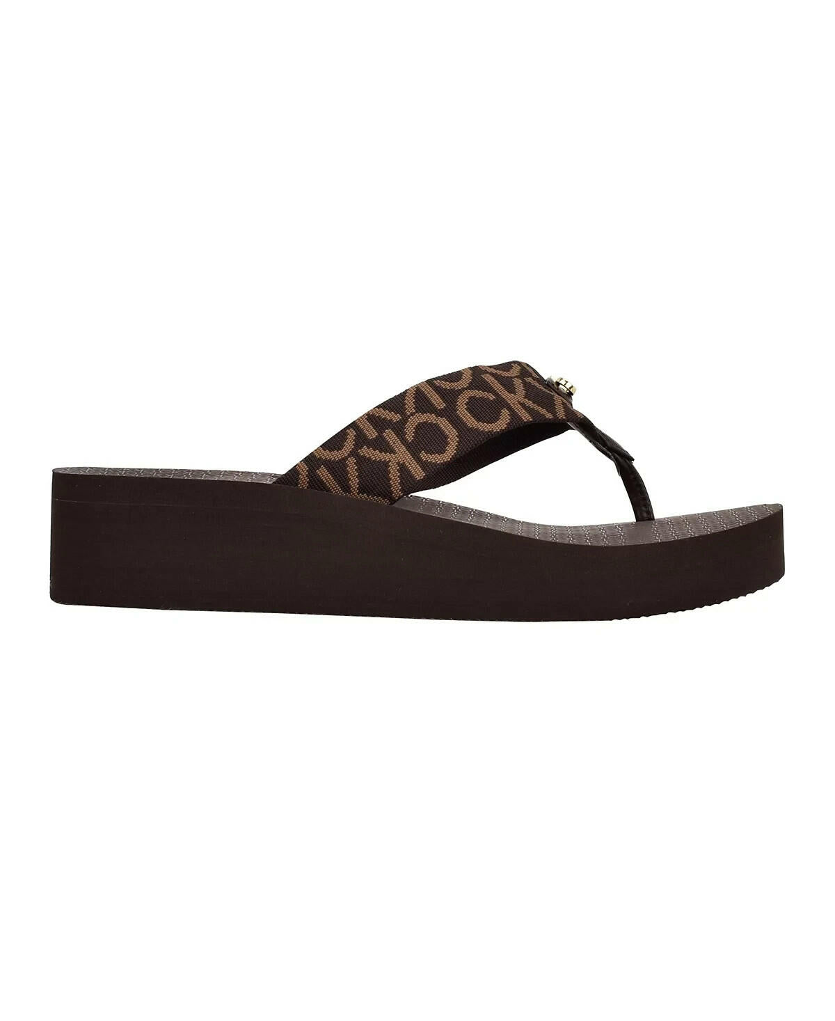 Calvin Klein Womens Meena Logo Platform Flip Flops Brown Size 6 MSRP $39