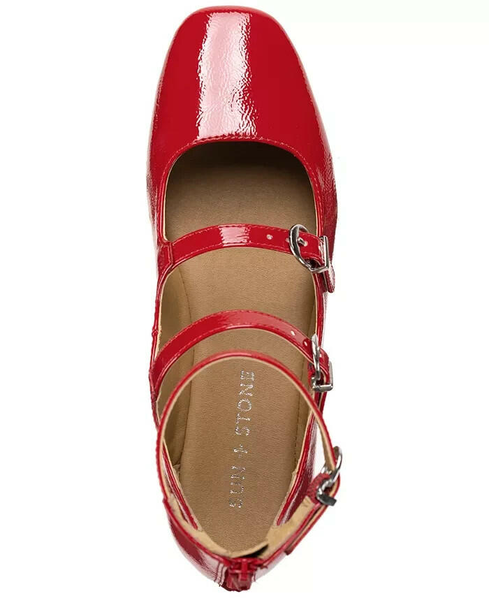 Sun and Stone Womens Cecillee Triple Strap Mary Jane Flats Red 11 $60