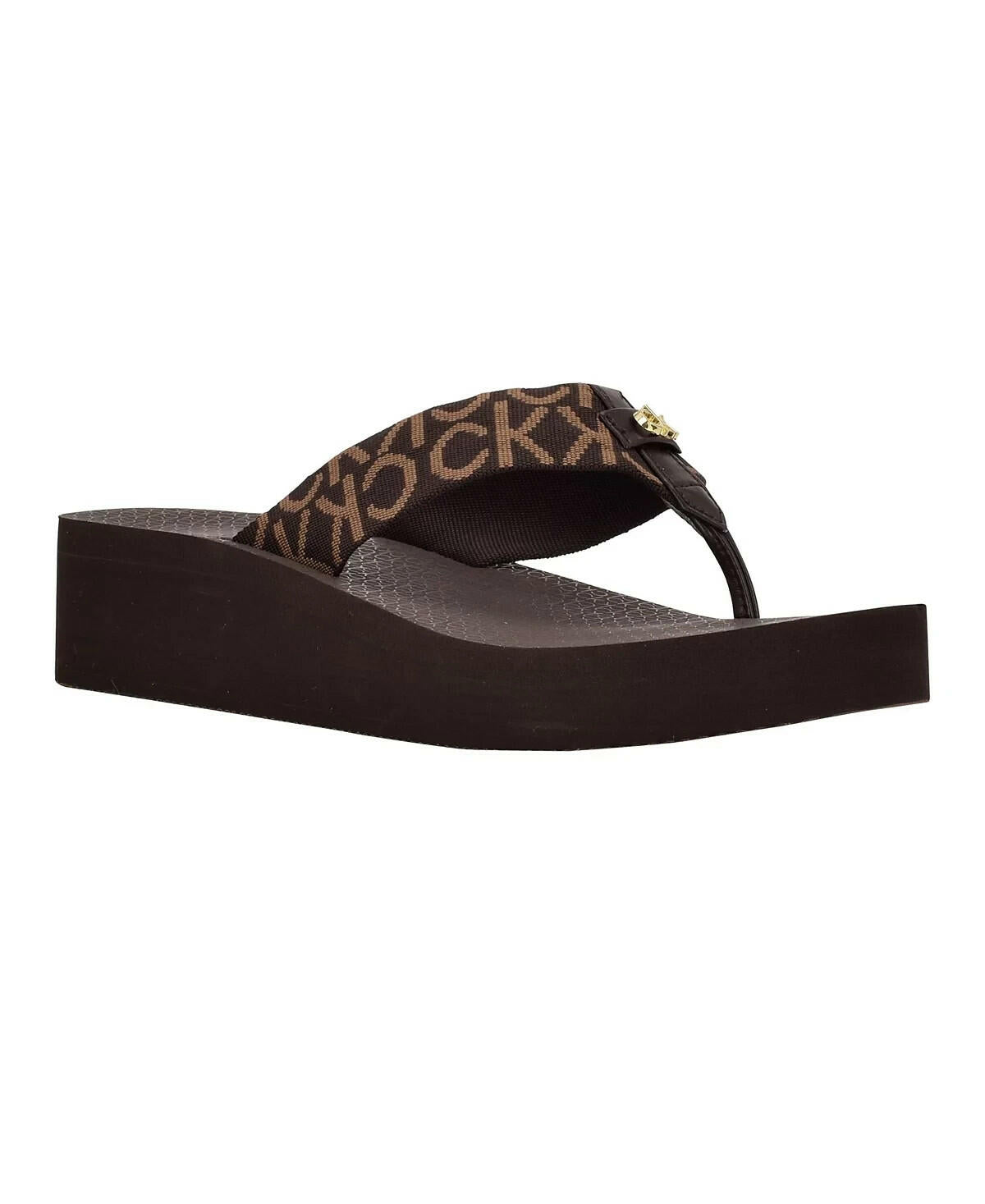 Calvin Klein Womens Meena Logo Platform Flip Flops Brown Size 6 MSRP $39