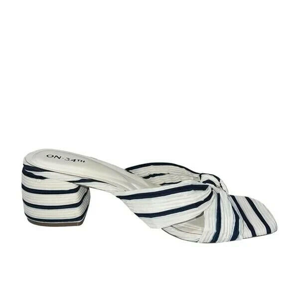 On 34th Womens Gaiaa Bow Block-Heels Navy Stripe Fabric 12 MSRP $69