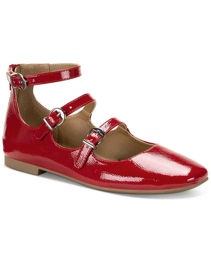 Sun and Stone Womens Cecillee Triple Strap Mary Jane Flats Red 11 $60