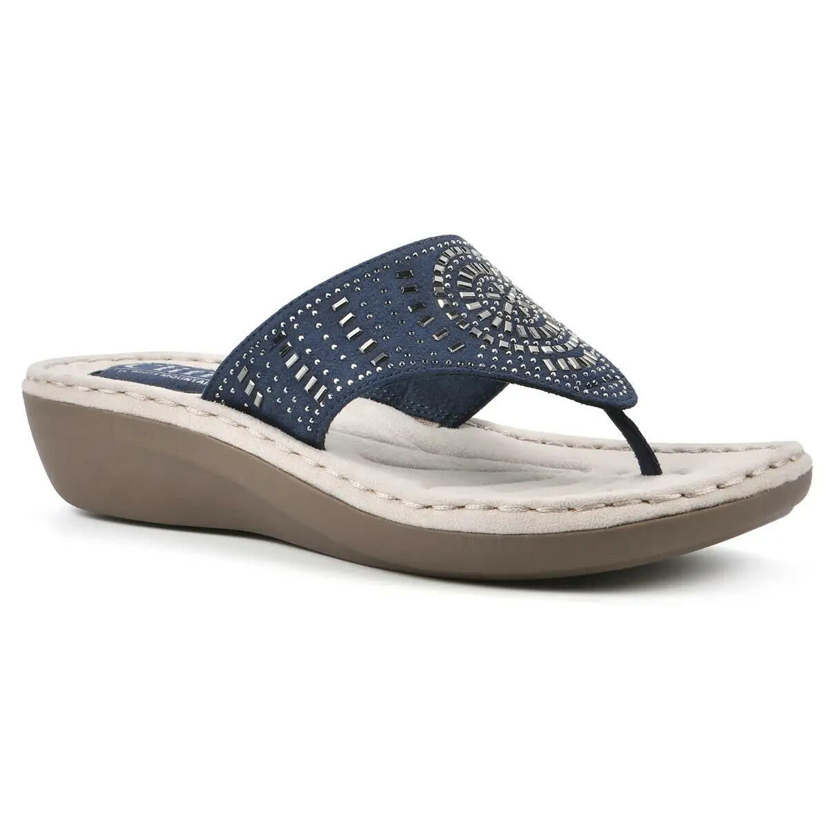 White Mountain Womens Cienna Wedge Thong Sandals Navy Blue 11 Wide MSRP $59
