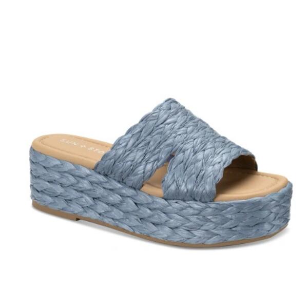 Sun and Stone Womens Olinkaa Woven Espadrille Wedge Sandals Blue 6.5 $70