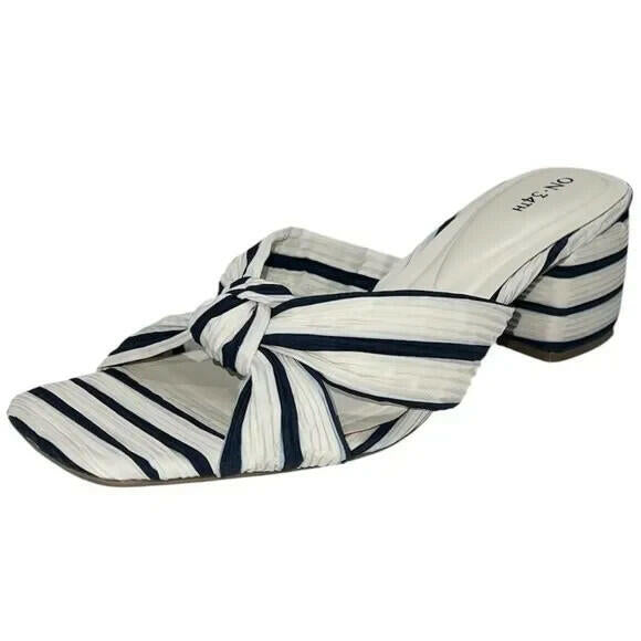 On 34th Womens Gaiaa Bow Block-Heels Navy Stripe Fabric 12 MSRP $69