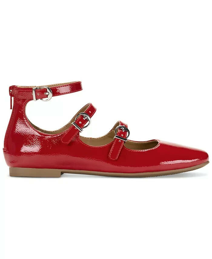 Sun and Stone Womens Cecillee Triple Strap Mary Jane Flats Red 11 $60