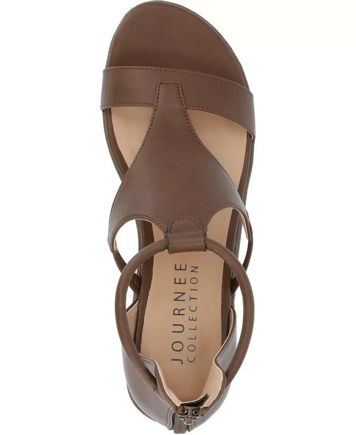 Journee Collection Trayle Wedge Sandals Brown 12 Ankle Strap Open Toe $94