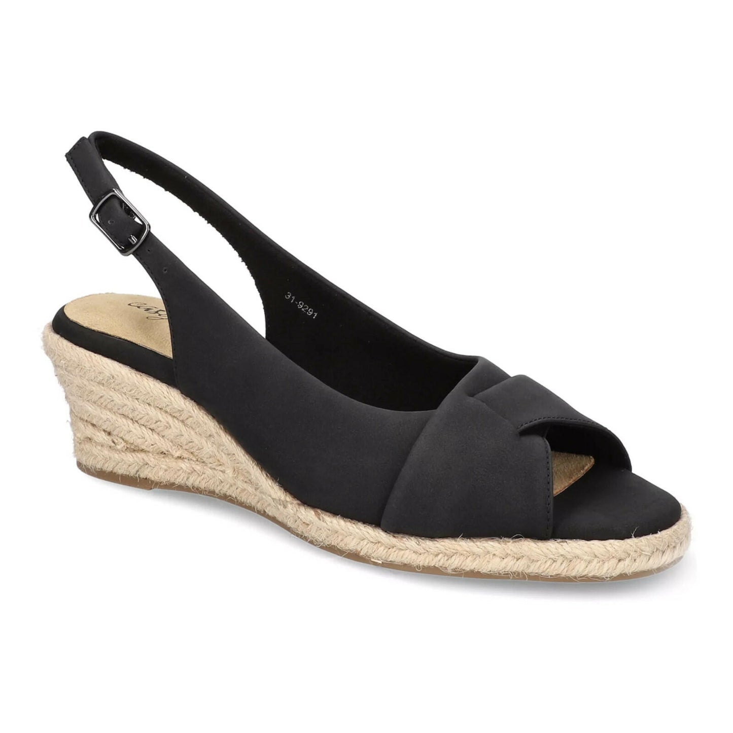 Easy Street Devlin Espadrille Wedge Sandals Black 7.5 Slingback $89