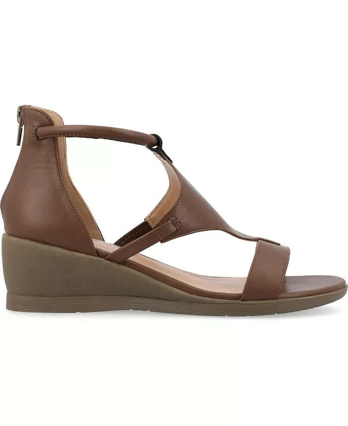 Journee Collection Trayle Wedge Sandals Brown 12 Ankle Strap Open Toe $94