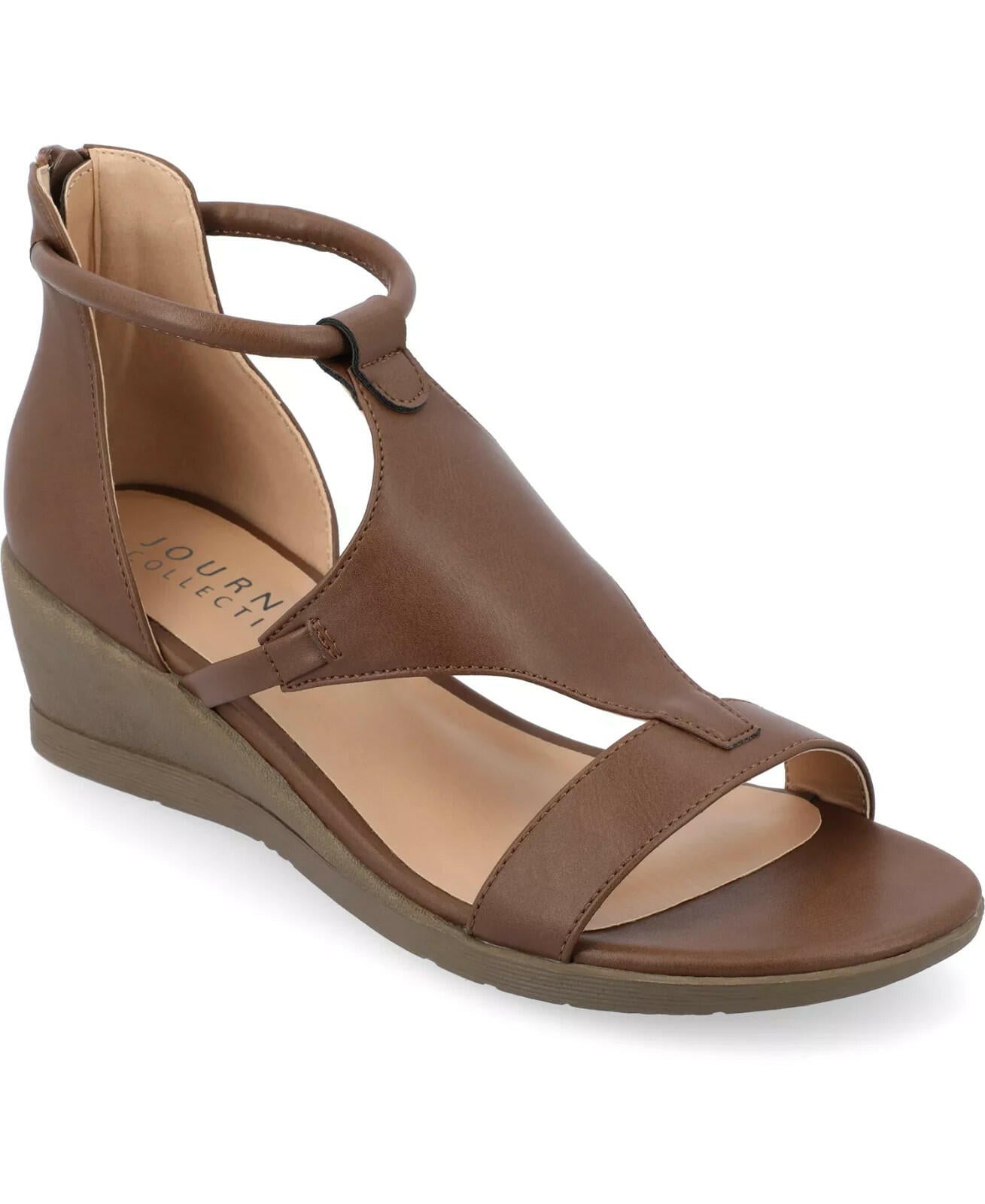 Journee Collection Trayle Wedge Sandals Brown 12 Ankle Strap Open Toe $94