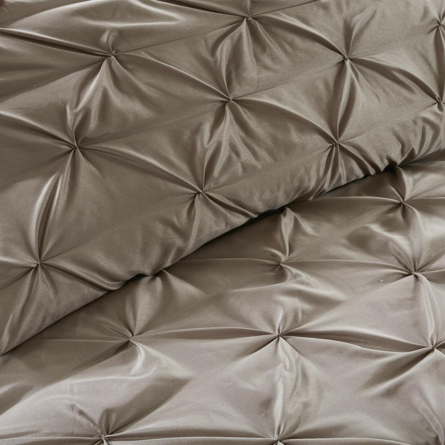 Madison Park Essentials Room in a Bag Faux Silk Comforter Set - Luxe Diamond Tufting All Season Bedding, Matching Curtains, Decorative Pillows, Taupe King(104"x92") 24 Piece