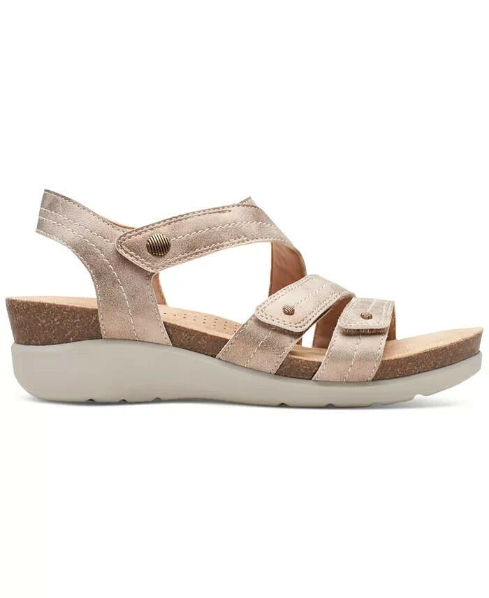 Clarks Calenne Clara Strappy Wedge Sandals 10 Wide Bronze MSRP $95