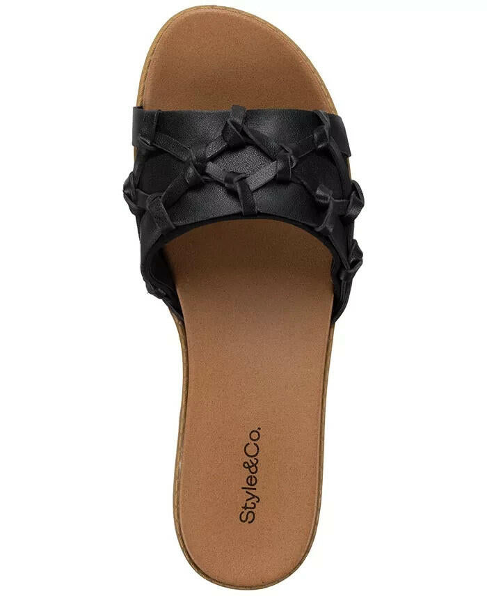 Style and Co Womens Micahh Flat Slide Sandals Black 6 New $69