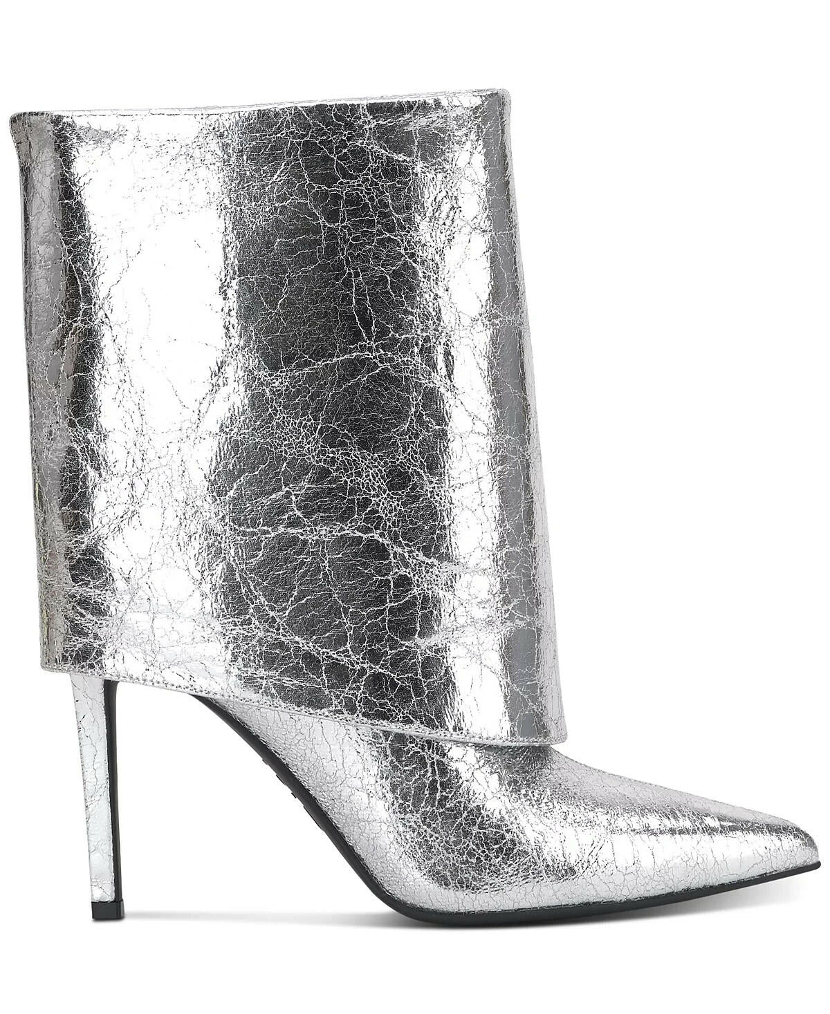 INC Womens Sabeel Cuff Stiletto Booties Silver Crinkle 8.5 MSRP $99