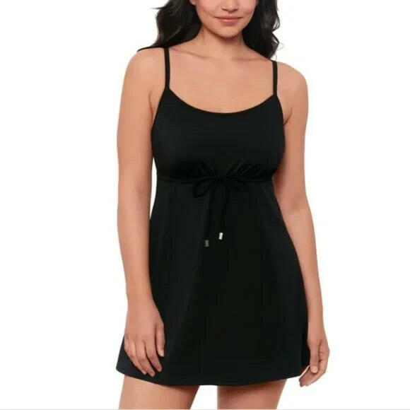 Swim Solutions Womens Empire Waist Swimdress 18 Black MSRP $112