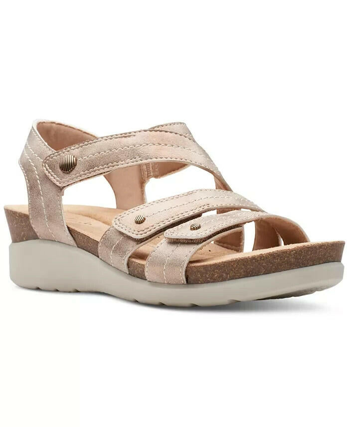 Clarks Calenne Clara Strappy Wedge Sandals 10 Wide Bronze MSRP $95
