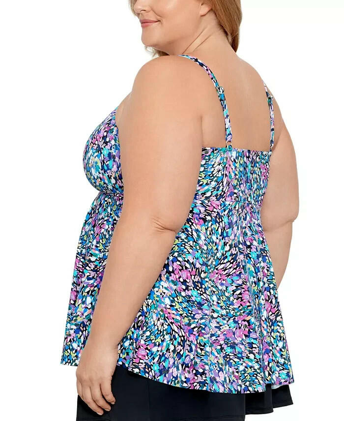 Swim Solutions Plus Size Printed V Neck Tankini Top 22W MSRP $84