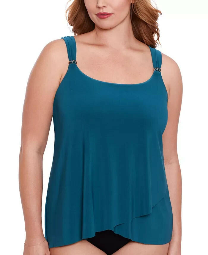 Miraclesuit Plus Size Razzle Dazzle Tankini Top 18W Nova Blue MSRP $142