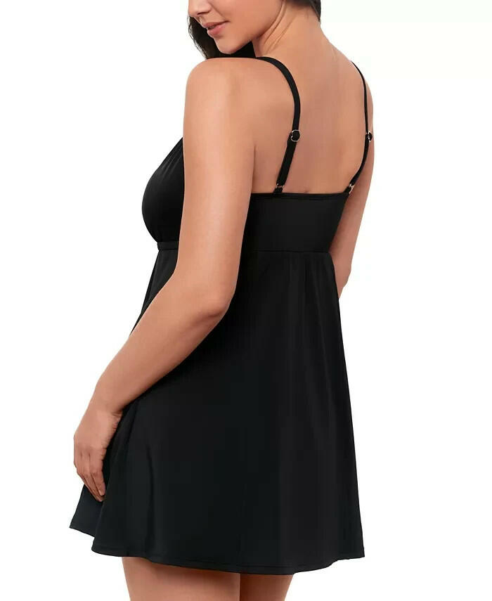Swim Solutions Womens Empire Waist Swimdress 18 Black MSRP $112