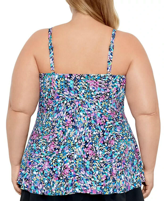Swim Solutions Plus Size Printed V Neck Tankini Top 22W MSRP $84
