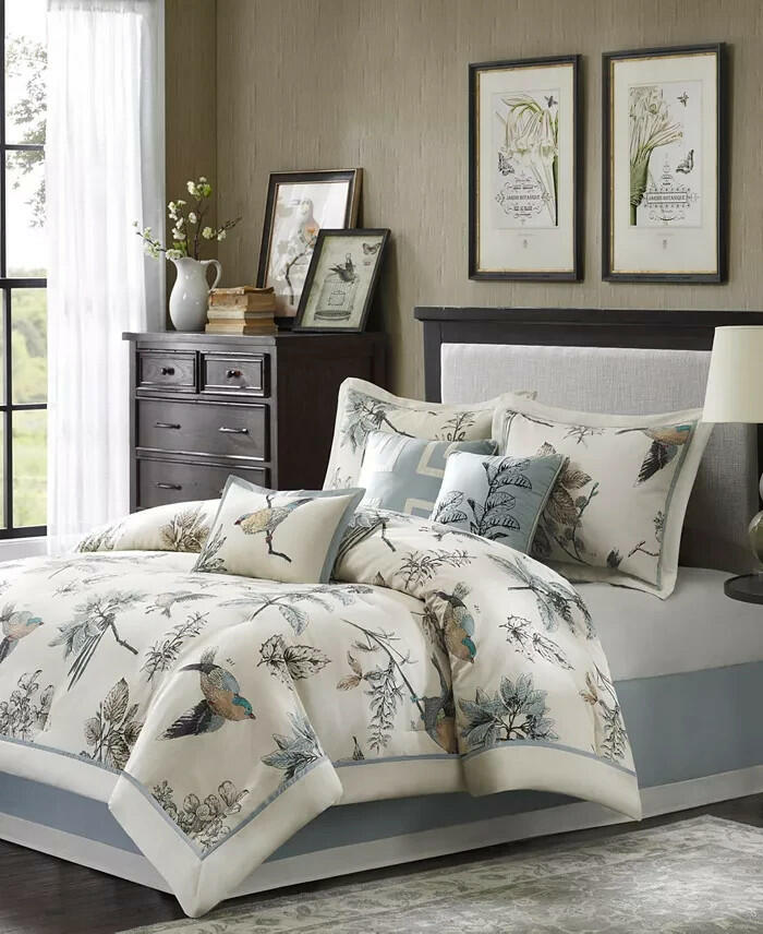 Madison Park Quincy 7-Pc Queen Comforter Set Khaki Cotton MSRP $250