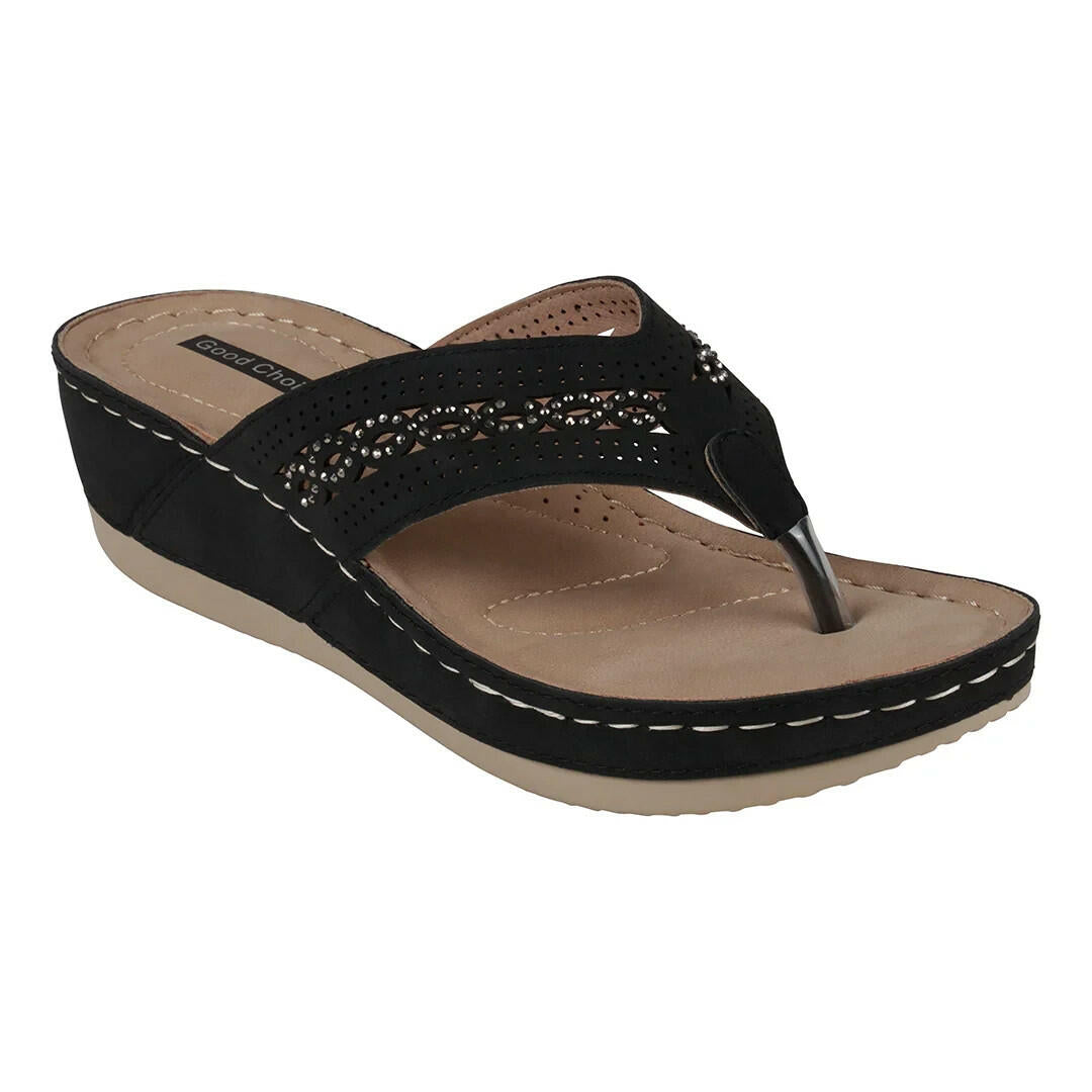 Bari Black Wedge Sandal Size 7.5  New $60