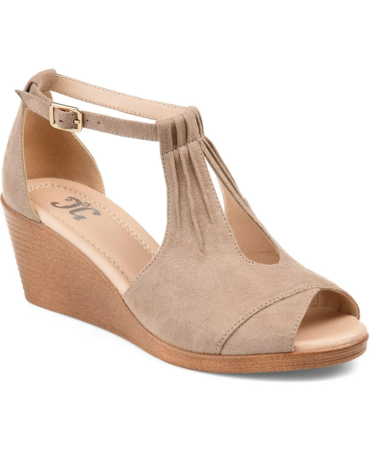 Journee Collection Womens Kedzie Wedge Sandals Tan Suede 9W MSRP $94