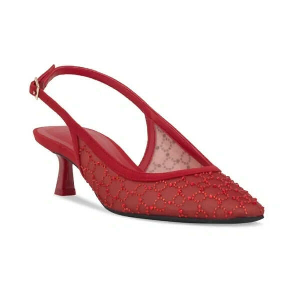 INC Gemini Mid Heel Slingback Pumps Red Mesh Size 7 MSRP $79