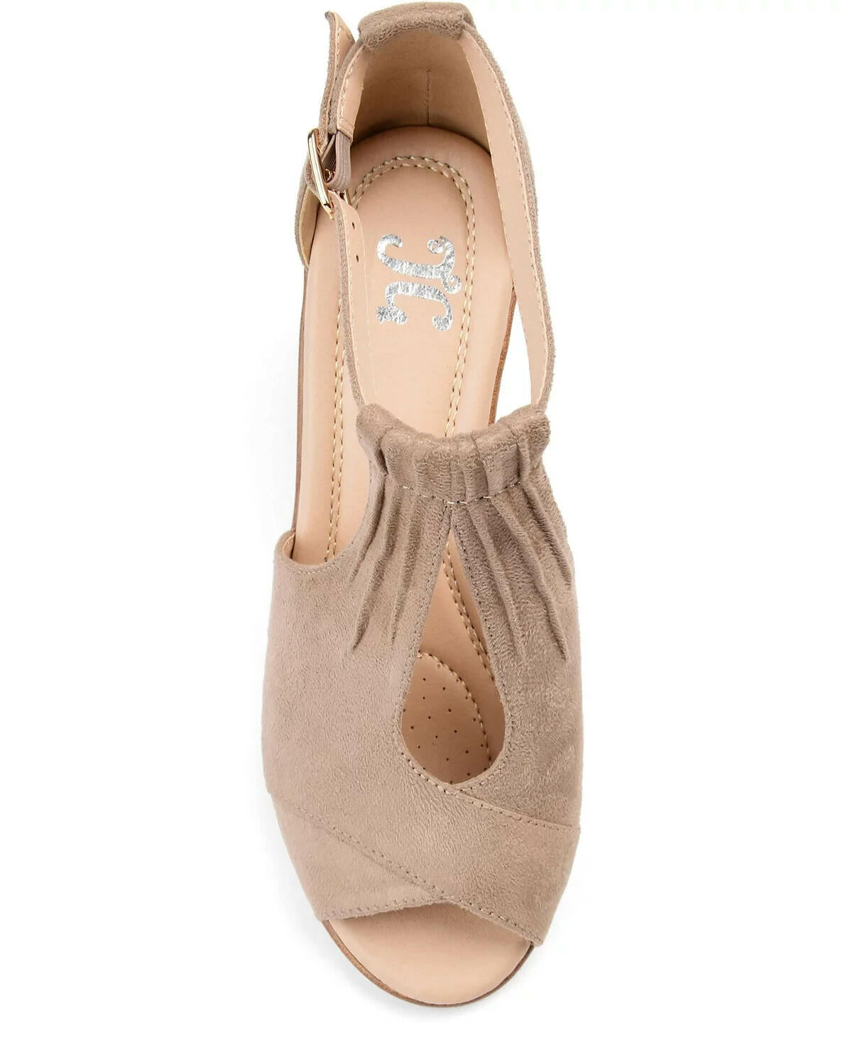 Journee Collection Womens Kedzie Wedge Sandals Tan Suede 9W MSRP $94