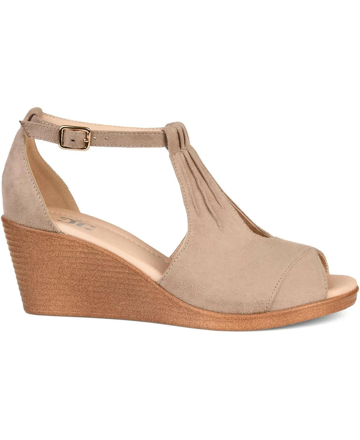 Journee Collection Womens Kedzie Wedge Sandals Tan Suede 9W MSRP $94