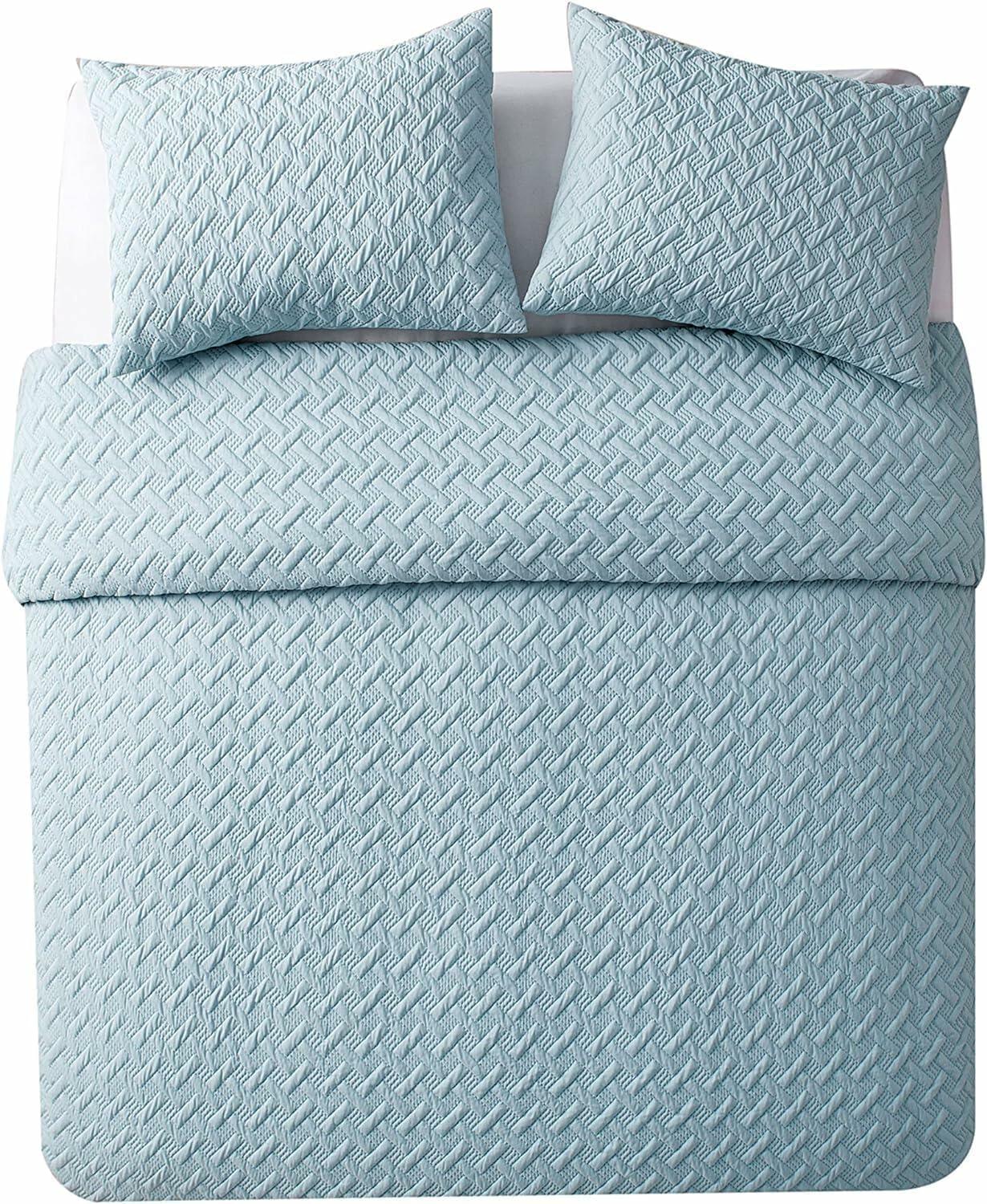VCNY Home - Full/Queen Comforter Set, Textured Basketweave Bedding with Matching Sham, Lightweight, Dorm Essentials (Nina Blue, Full/Queen)