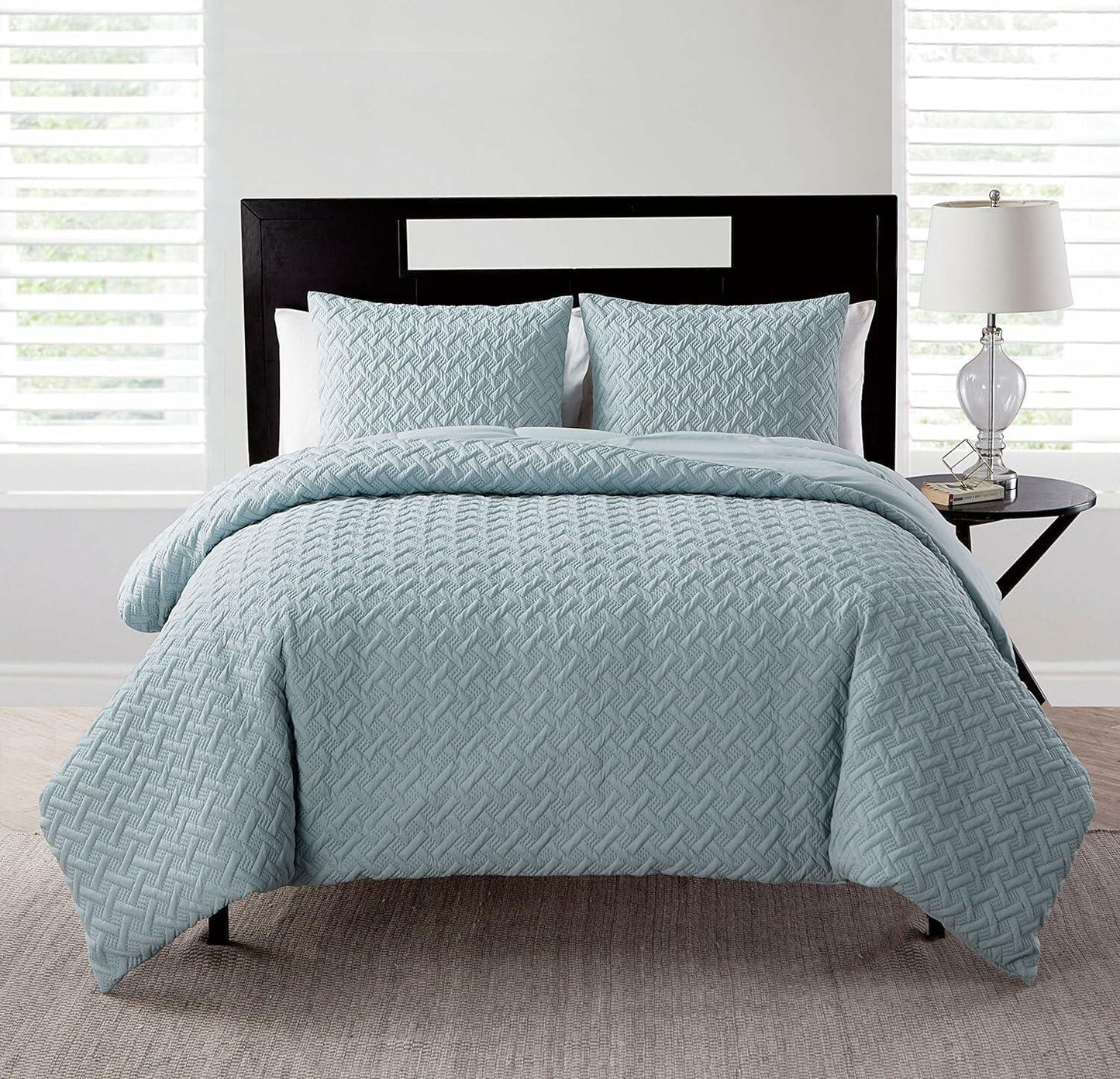 VCNY Home - Full/Queen Comforter Set, Textured Basketweave Bedding with Matching Sham, Lightweight, Dorm Essentials (Nina Blue, Full/Queen)