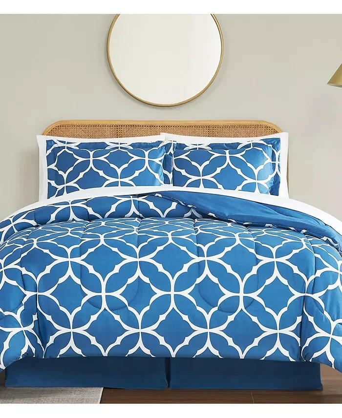 Pem America Harmony 8 Pc Comforter Set Blue and White Queen $100