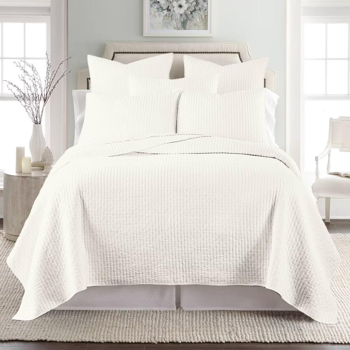 Industrial Shop Solid Quilt and Sham Set King Cream NEW $140.99