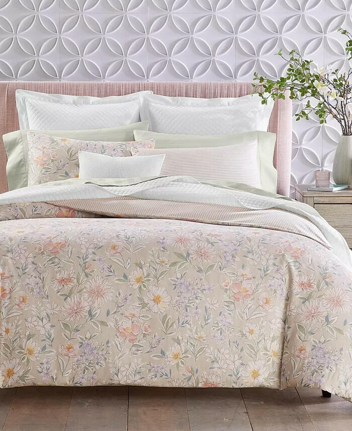 Charter Club Border Garden Comforter Set Twin Beige Floral MSRP $170
