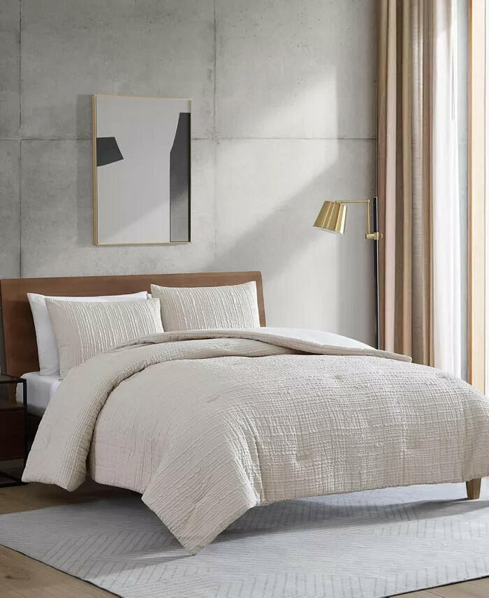 Kenneth Cole Serenity Wavy Lines Comforter Set Twin Beige $100