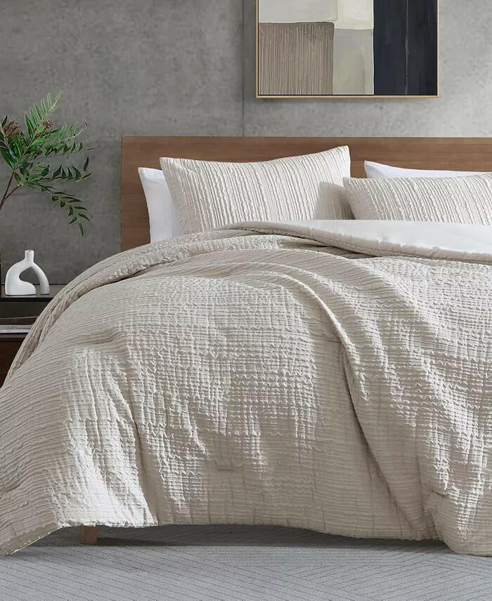 Kenneth Cole Serenity Wavy Lines Comforter Set Twin Beige $100