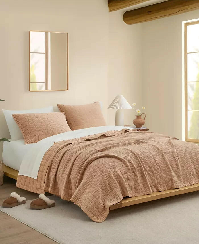 UGG Brown Sandalwood Campo Cotton Quilt Set Full Queen New $150