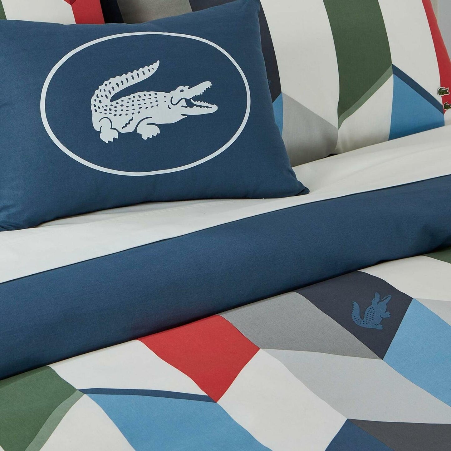 Lacoste Beaumont Geometric Comforter Set King Navy Multi 3PC $270