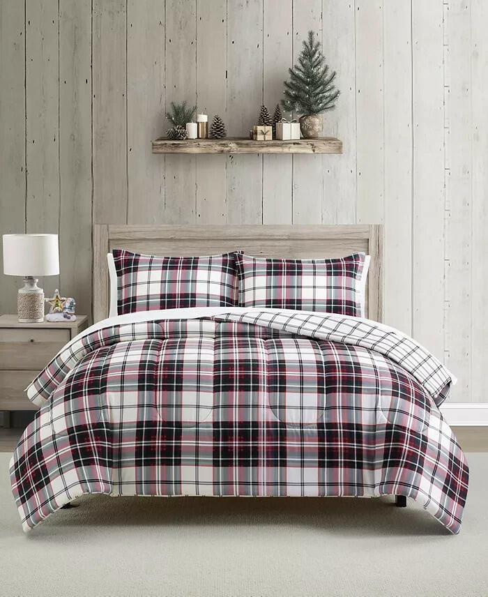 Sunham King Plaid Comforter Set 3PC Red Green White $80