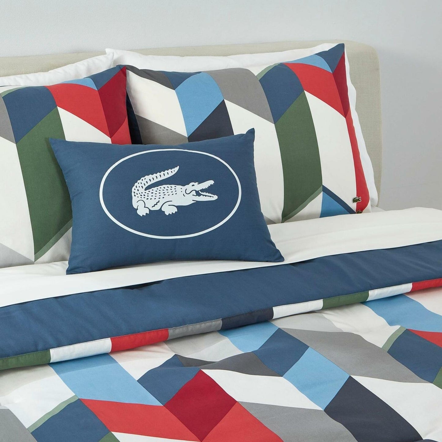 Lacoste Beaumont Geometric Comforter Set King Navy Multi 3PC $270