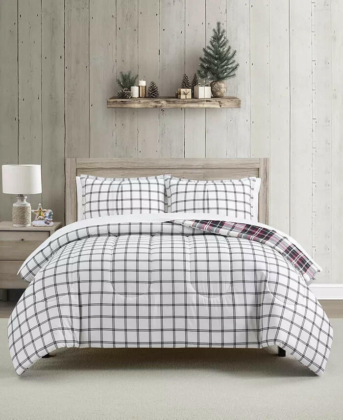 Sunham King Plaid Comforter Set 3PC Red Green White $80