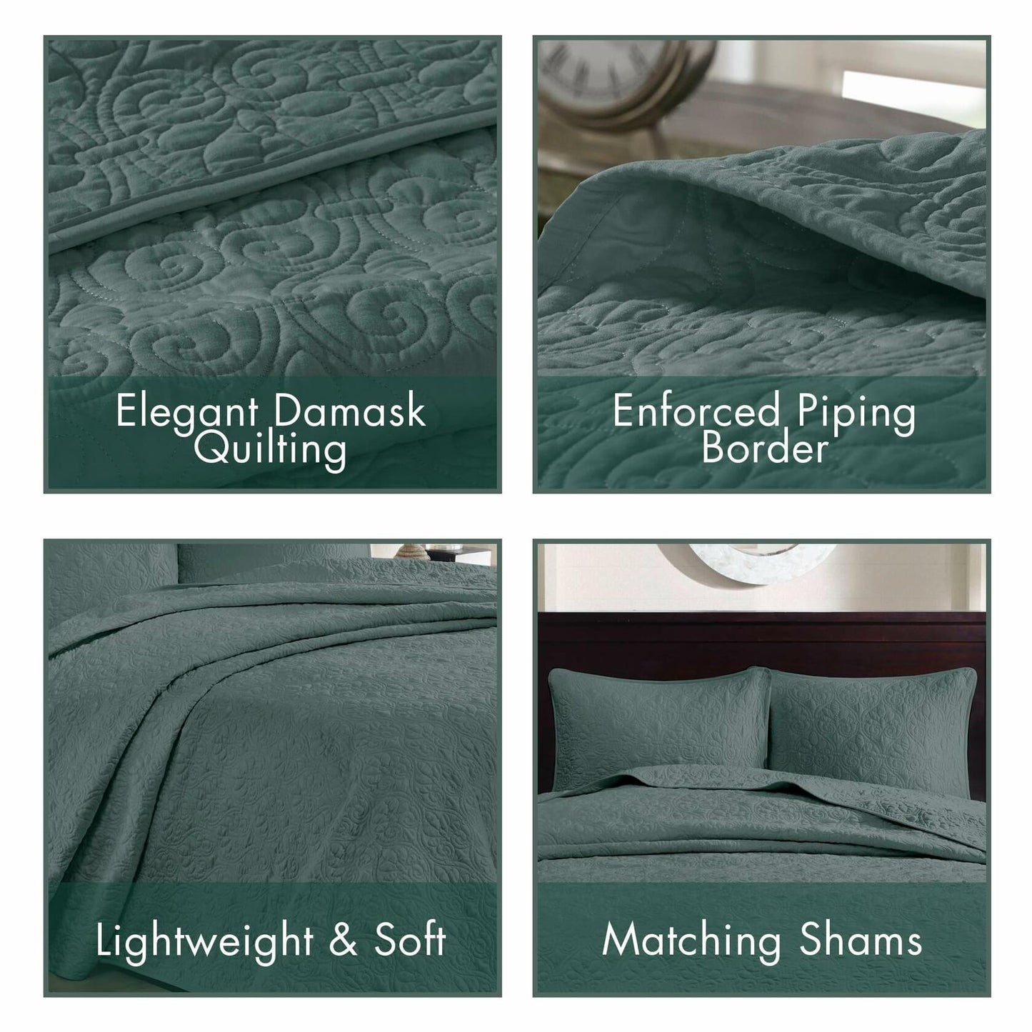Madison Park Quebec Reversible Damask Bedspread Queen Green 3PC $198