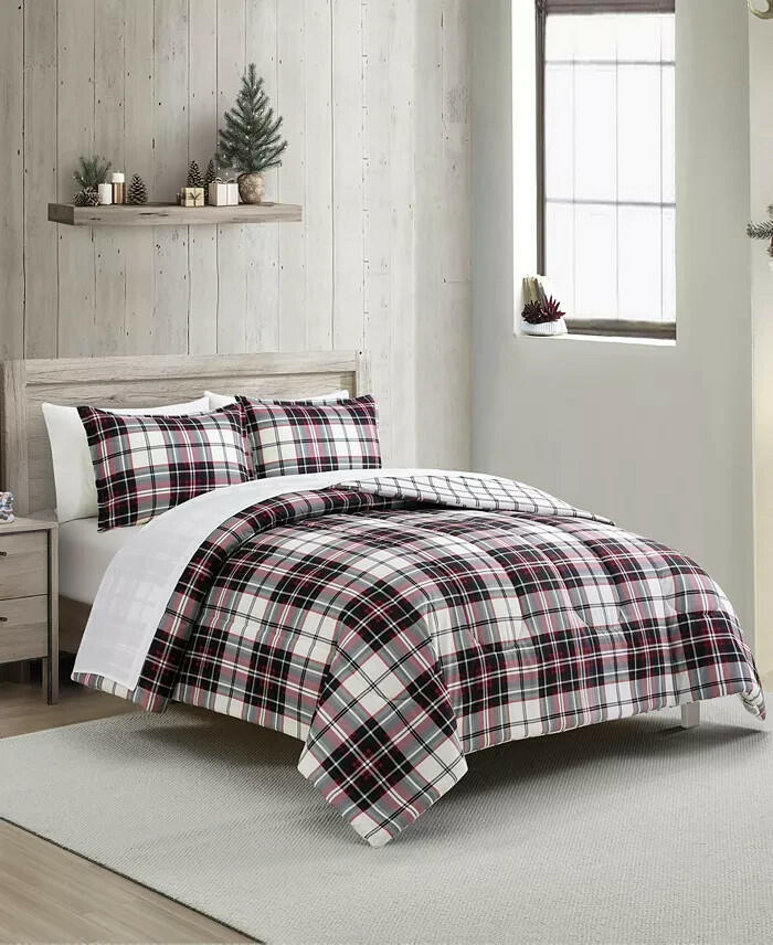 Sunham King Plaid Comforter Set 3PC Red Green White $80