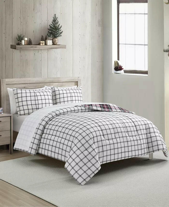 Sunham King Plaid Comforter Set 3PC Red Green White $80