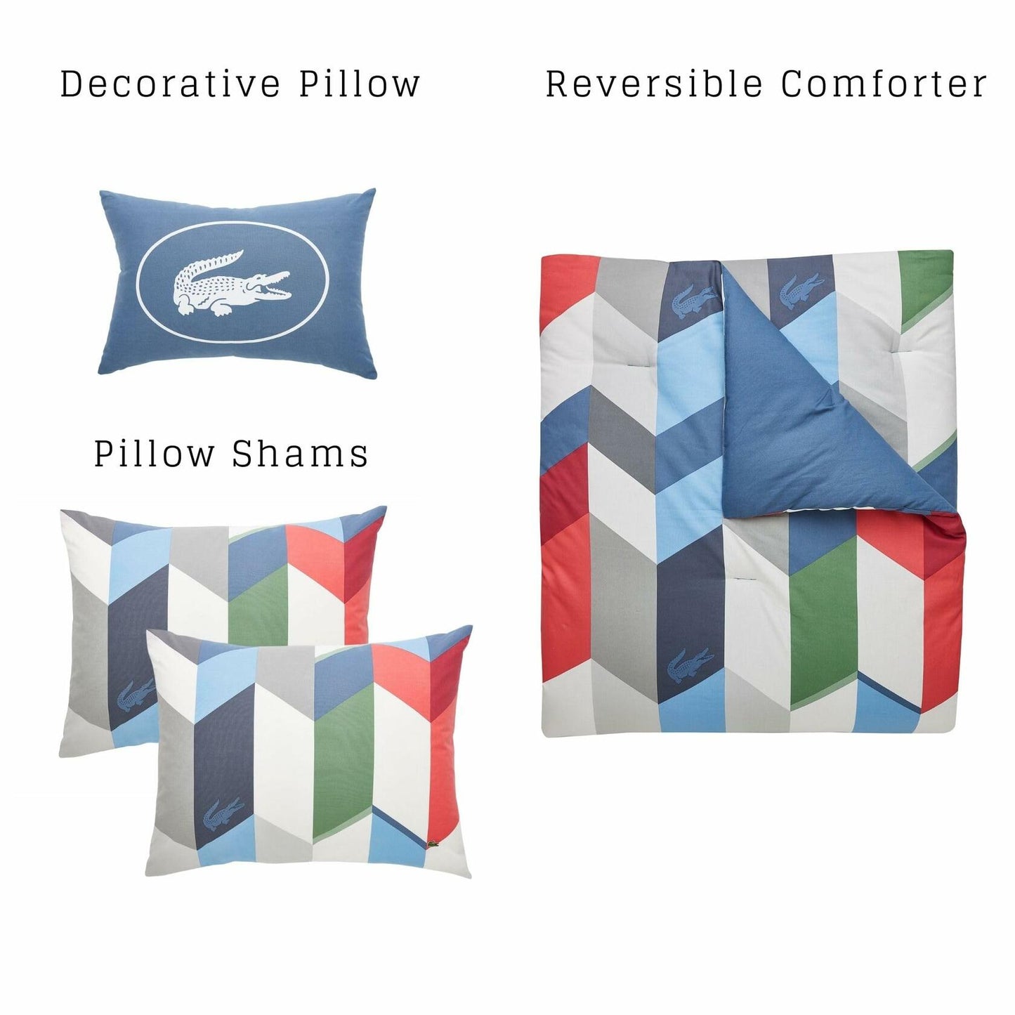 Lacoste Beaumont Geometric Comforter Set King Navy Multi 3PC $270